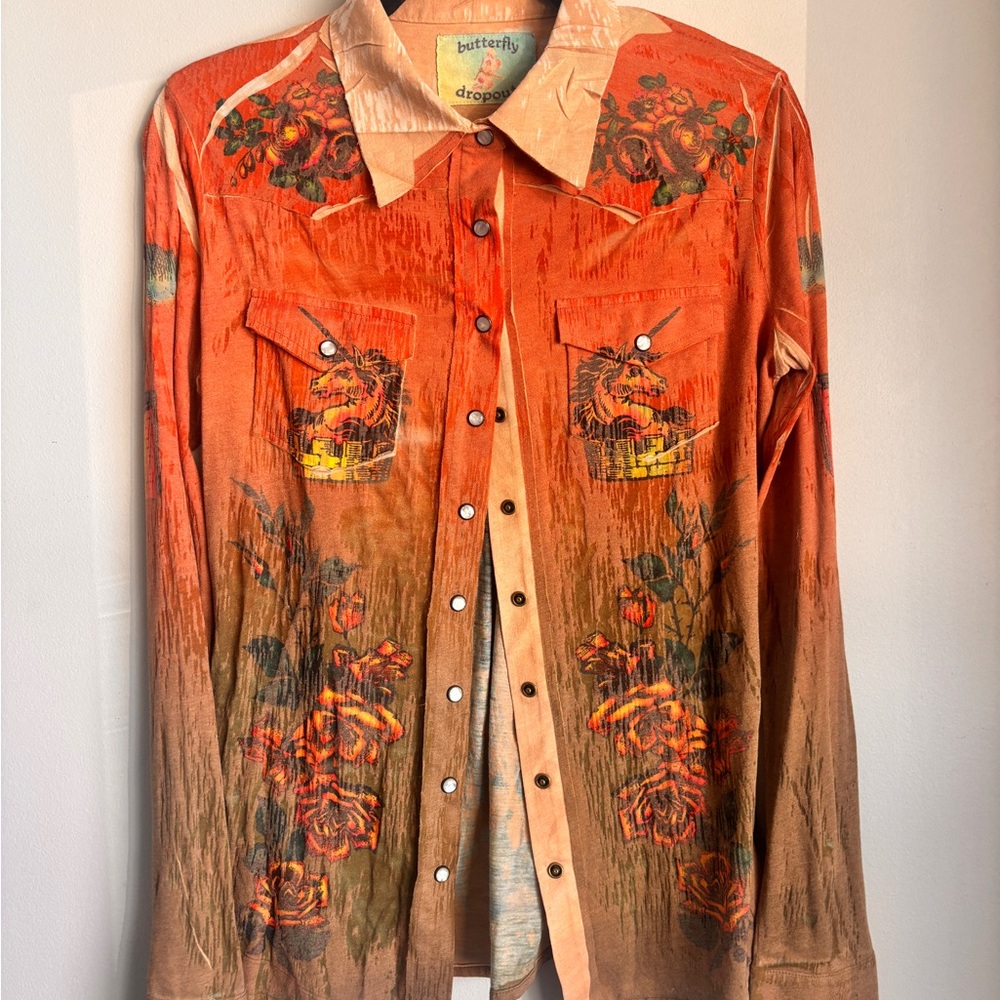 Orange Floral Women’s Buttonup Blouse